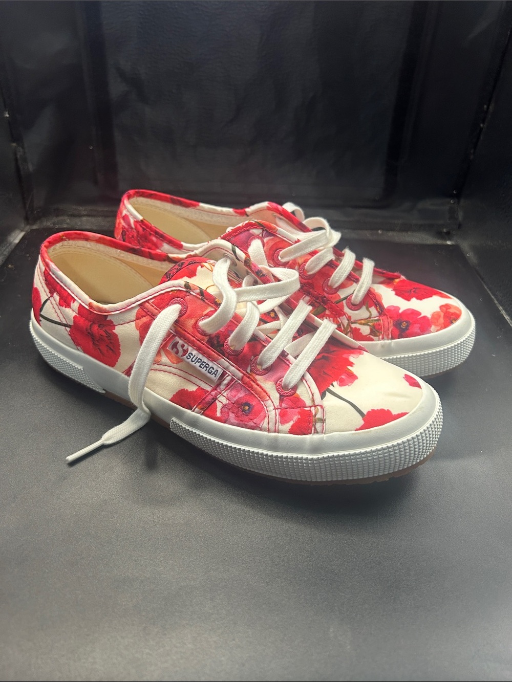 Superga Floral Canvas Low-Top Sneakers in Red and White